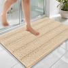 imageOLANLY Thick Bathroom Rugs 30x20 Extra Soft Absorbent Chenille Striped Bath Rugs Rubber Backing Machine Wash Dry Bath Mats for Bathroom Floor Tub and Shower Home Decor Accessories GreyBeige