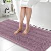 imageOLANLY Thick Bathroom Rugs 30x20 Extra Soft Absorbent Chenille Striped Bath Rugs Rubber Backing Machine Wash Dry Bath Mats for Bathroom Floor Tub and Shower Home Decor Accessories GreyDeep Plum
