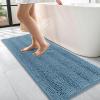 imageOLANLY Thick Bathroom Rugs 30x20 Extra Soft Absorbent Chenille Striped Bath Rugs Rubber Backing Machine Wash Dry Bath Mats for Bathroom Floor Tub and Shower Home Decor Accessories GreyAiry Blue
