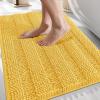 imageOLANLY Thick Bathroom Rugs 30x20 Extra Soft Absorbent Chenille Striped Bath Rugs Rubber Backing Machine Wash Dry Bath Mats for Bathroom Floor Tub and Shower Home Decor Accessories GreyYellow