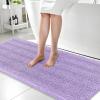 imageOLANLY Thick Bathroom Rugs 30x20 Extra Soft Absorbent Chenille Striped Bath Rugs Rubber Backing Machine Wash Dry Bath Mats for Bathroom Floor Tub and Shower Home Decor Accessories GreyLavender