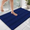 imageOLANLY Thick Bathroom Rugs 30x20 Extra Soft Absorbent Chenille Striped Bath Rugs Rubber Backing Machine Wash Dry Bath Mats for Bathroom Floor Tub and Shower Home Decor Accessories GreyNavy