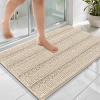 imageOLANLY Thick Bathroom Rugs 30x20 Extra Soft Absorbent Chenille Striped Bath Rugs Rubber Backing Machine Wash Dry Bath Mats for Bathroom Floor Tub and Shower Home Decor Accessories GreySand