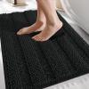 imageOLANLY Thick Bathroom Rugs 30x20 Extra Soft Absorbent Chenille Striped Bath Rugs Rubber Backing Machine Wash Dry Bath Mats for Bathroom Floor Tub and Shower Home Decor Accessories GreyBlack