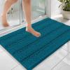 imageOLANLY Thick Bathroom Rugs 30x20 Extra Soft Absorbent Chenille Striped Bath Rugs Rubber Backing Machine Wash Dry Bath Mats for Bathroom Floor Tub and Shower Home Decor Accessories GreyPeacock Blue