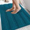 imageOLANLY Thick Bathroom Rugs 30x20 Extra Soft Absorbent Chenille Striped Bath Rugs Rubber Backing Machine Wash Dry Bath Mats for Bathroom Floor Tub and Shower Home Decor Accessories GreyPeacock Blue