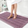 imageOLANLY Thick Bathroom Rugs 30x20 Extra Soft Absorbent Chenille Striped Bath Rugs Rubber Backing Machine Wash Dry Bath Mats for Bathroom Floor Tub and Shower Home Decor Accessories GreyDeep Plum