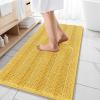 imageOLANLY Thick Bathroom Rugs 30x20 Extra Soft Absorbent Chenille Striped Bath Rugs Rubber Backing Machine Wash Dry Bath Mats for Bathroom Floor Tub and Shower Home Decor Accessories GreyYellow