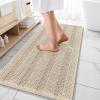 imageOLANLY Thick Bathroom Rugs 30x20 Extra Soft Absorbent Chenille Striped Bath Rugs Rubber Backing Machine Wash Dry Bath Mats for Bathroom Floor Tub and Shower Home Decor Accessories GreySand