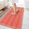 imageOLANLY Thick Bathroom Rugs 30x20 Extra Soft Absorbent Chenille Striped Bath Rugs Rubber Backing Machine Wash Dry Bath Mats for Bathroom Floor Tub and Shower Home Decor Accessories GreyCoral