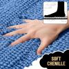 imageOLANLY Thick Bathroom Rugs 30x20 Extra Soft Absorbent Chenille Striped Bath Rugs Rubber Backing Machine Wash Dry Bath Mats for Bathroom Floor Tub and Shower Home Decor Accessories GreyCornflower Blue