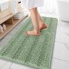 imageOLANLY Thick Bathroom Rugs 30x20 Extra Soft Absorbent Chenille Striped Bath Rugs Rubber Backing Machine Wash Dry Bath Mats for Bathroom Floor Tub and Shower Home Decor Accessories GreySage Green