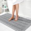 imageOLANLY Thick Bathroom Rugs 30x20 Extra Soft Absorbent Chenille Striped Bath Rugs Rubber Backing Machine Wash Dry Bath Mats for Bathroom Floor Tub and Shower Home Decor Accessories GreyLight Grey