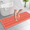 imageOLANLY Thick Bathroom Rugs 30x20 Extra Soft Absorbent Chenille Striped Bath Rugs Rubber Backing Machine Wash Dry Bath Mats for Bathroom Floor Tub and Shower Home Decor Accessories GreyCoral