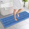 imageOLANLY Thick Bathroom Rugs 30x20 Extra Soft Absorbent Chenille Striped Bath Rugs Rubber Backing Machine Wash Dry Bath Mats for Bathroom Floor Tub and Shower Home Decor Accessories GreyCornflower Blue