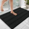 imageOLANLY Thick Bathroom Rugs 30x20 Extra Soft Absorbent Chenille Striped Bath Rugs Rubber Backing Machine Wash Dry Bath Mats for Bathroom Floor Tub and Shower Home Decor Accessories GreyBlack