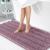 imageOLANLY Thick Bathroom Rugs 30x20 Extra Soft Absorbent Chenille Striped Bath Rugs Rubber Backing Machine Wash Dry Bath Mats for Bathroom Floor Tub and Shower Home Decor Accessories GreyDeep Plum