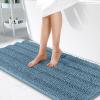imageOLANLY Thick Bathroom Rugs 30x20 Extra Soft Absorbent Chenille Striped Bath Rugs Rubber Backing Machine Wash Dry Bath Mats for Bathroom Floor Tub and Shower Home Decor Accessories GreyAiry Blue