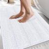 imageOLANLY Thick Bathroom Rugs 30x20 Extra Soft Absorbent Chenille Striped Bath Rugs Rubber Backing Machine Wash Dry Bath Mats for Bathroom Floor Tub and Shower Home Decor Accessories GreyWhite