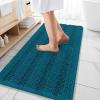 imageOLANLY Thick Bathroom Rugs 30x20 Extra Soft Absorbent Chenille Striped Bath Rugs Rubber Backing Machine Wash Dry Bath Mats for Bathroom Floor Tub and Shower Home Decor Accessories GreyPeacock Blue