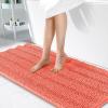 imageOLANLY Thick Bathroom Rugs 30x20 Extra Soft Absorbent Chenille Striped Bath Rugs Rubber Backing Machine Wash Dry Bath Mats for Bathroom Floor Tub and Shower Home Decor Accessories GreyCoral