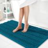 imageOLANLY Thick Bathroom Rugs 30x20 Extra Soft Absorbent Chenille Striped Bath Rugs Rubber Backing Machine Wash Dry Bath Mats for Bathroom Floor Tub and Shower Home Decor Accessories GreyPeacock Blue