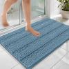 imageOLANLY Thick Bathroom Rugs 30x20 Extra Soft Absorbent Chenille Striped Bath Rugs Rubber Backing Machine Wash Dry Bath Mats for Bathroom Floor Tub and Shower Home Decor Accessories GreyAiry Blue