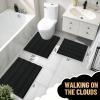 imageOLANLY Thick Bathroom Rugs 30x20 Extra Soft Absorbent Chenille Striped Bath Rugs Rubber Backing Machine Wash Dry Bath Mats for Bathroom Floor Tub and Shower Home Decor Accessories GreyBlack