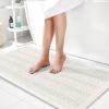 imageOLANLY Thick Bathroom Rugs 30x20 Extra Soft Absorbent Chenille Striped Bath Rugs Rubber Backing Machine Wash Dry Bath Mats for Bathroom Floor Tub and Shower Home Decor Accessories GreyIvory
