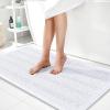 imageOLANLY Thick Bathroom Rugs 30x20 Extra Soft Absorbent Chenille Striped Bath Rugs Rubber Backing Machine Wash Dry Bath Mats for Bathroom Floor Tub and Shower Home Decor Accessories GreyWhite