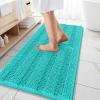 imageOLANLY Thick Bathroom Rugs 30x20 Extra Soft Absorbent Chenille Striped Bath Rugs Rubber Backing Machine Wash Dry Bath Mats for Bathroom Floor Tub and Shower Home Decor Accessories GreyTeal
