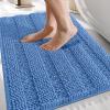 imageOLANLY Thick Bathroom Rugs 30x20 Extra Soft Absorbent Chenille Striped Bath Rugs Rubber Backing Machine Wash Dry Bath Mats for Bathroom Floor Tub and Shower Home Decor Accessories GreyCornflower Blue