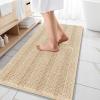 imageOLANLY Thick Bathroom Rugs 30x20 Extra Soft Absorbent Chenille Striped Bath Rugs Rubber Backing Machine Wash Dry Bath Mats for Bathroom Floor Tub and Shower Home Decor Accessories GreyBeige