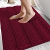 imageOLANLY Thick Bathroom Rugs 30x20 Extra Soft Absorbent Chenille Striped Bath Rugs Rubber Backing Machine Wash Dry Bath Mats for Bathroom Floor Tub and Shower Home Decor Accessories GreyBurgundy