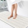 imageOLANLY Thick Bathroom Rugs 30x20 Extra Soft Absorbent Chenille Striped Bath Rugs Rubber Backing Machine Wash Dry Bath Mats for Bathroom Floor Tub and Shower Home Decor Accessories GreyIvory
