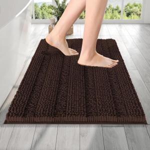 imageOLANLY Thick Bathroom Rugs 30x20 Extra Soft Absorbent Chenille Striped Bath Rugs Rubber Backing Machine Wash Dry Bath Mats for Bathroom Floor Tub and Shower Home Decor Accessories GreyBrown