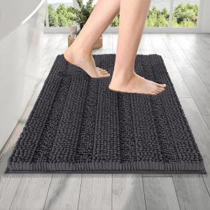 imageOLANLY Thick Bathroom Rugs 30x20 Extra Soft Absorbent Chenille Striped Bath Rugs Rubber Backing Machine Wash Dry Bath Mats for Bathroom Floor Tub and Shower Home Decor Accessories GreyDark Grey