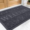 imageOLANLY Welcome Door Mat Indoor Outdoor Entrance Heavy Duty Sturdy Front Door Mat Waterproof AllWeather Doormat Stain Resistant Low Profile Easy Clean Patio Entryway Mat 295 x 17 BlackGrey