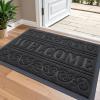 imageOLANLY Welcome Door Mat Indoor Outdoor Entrance Heavy Duty Sturdy Front Door Mat Waterproof AllWeather Doormat Stain Resistant Low Profile Easy Clean Patio Entryway Mat 295 x 17 BlackBlack