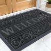 imageOLANLY Welcome Door Mat Indoor Outdoor Entrance Heavy Duty Sturdy Front Door Mat Waterproof AllWeather Doormat Stain Resistant Low Profile Easy Clean Patio Entryway Mat 295 x 17 BlackBlack