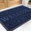 imageOLANLY Welcome Door Mat Indoor Outdoor Entrance Heavy Duty Sturdy Front Door Mat Waterproof AllWeather Doormat Stain Resistant Low Profile Easy Clean Patio Entryway Mat 295 x 17 BlackNavy