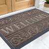 imageOLANLY Welcome Door Mat Indoor Outdoor Entrance Heavy Duty Sturdy Front Door Mat Waterproof AllWeather Doormat Stain Resistant Low Profile Easy Clean Patio Entryway Mat 295 x 17 BlackBrown
