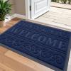 imageOLANLY Welcome Door Mat Indoor Outdoor Entrance Heavy Duty Sturdy Front Door Mat Waterproof AllWeather Doormat Stain Resistant Low Profile Easy Clean Patio Entryway Mat 295 x 17 BlackNavy