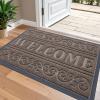 imageOLANLY Welcome Door Mat Indoor Outdoor Entrance Heavy Duty Sturdy Front Door Mat Waterproof AllWeather Doormat Stain Resistant Low Profile Easy Clean Patio Entryway Mat 295 x 17 BlackBrown