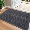 imageOLANLY Welcome Door Mat Indoor Outdoor Entrance Heavy Duty Sturdy Front Door Mat Waterproof AllWeather Doormat Stain Resistant Low Profile Easy Clean Patio Entryway Mat 295 x 17 BlackGrey