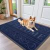 imageOLANLY Welcome Door Mat Indoor Outdoor Entrance Heavy Duty Sturdy Front Door Mat Waterproof AllWeather Doormat Stain Resistant Low Profile Easy Clean Patio Entryway Mat 295 x 17 BlackNavy