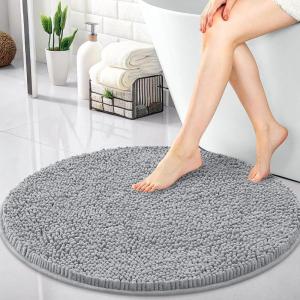 imageOLANLY 30inch Round Bathroom Rugs Extra Soft and Absorbent Chenille Bath Rugs Quick Dry Machine Washable Bath Mats for Bathroom Floor Tub and Shower Home Decor Accessories GreyLight Grey