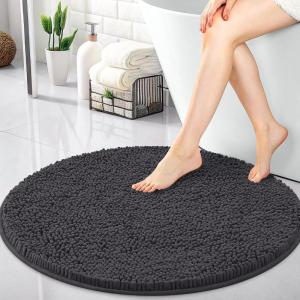 imageOLANLY 30inch Round Bathroom Rugs Extra Soft and Absorbent Chenille Bath Rugs Quick Dry Machine Washable Bath Mats for Bathroom Floor Tub and Shower Home Decor Accessories GreyDark Grey