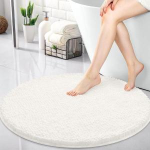 imageOLANLY 30inch Round Bathroom Rugs Extra Soft and Absorbent Chenille Bath Rugs Quick Dry Machine Washable Bath Mats for Bathroom Floor Tub and Shower Home Decor Accessories GreyIvory