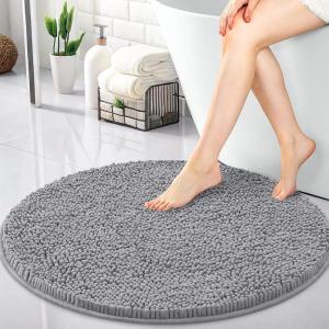 imageOLANLY 30inch Round Bathroom Rugs Extra Soft and Absorbent Chenille Bath Rugs Quick Dry Machine Washable Bath Mats for Bathroom Floor Tub and Shower Home Decor Accessories GreyGrey